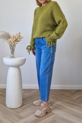 Sweter Lolly z moherem i wełną i z rękawami z falbanką oliwkowy