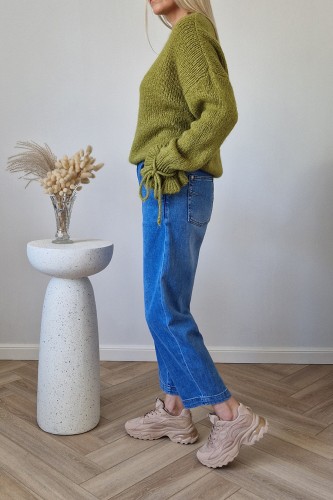 Sweter Lolly z moherem i wełną i z rękawami z falbanką oliwkowy