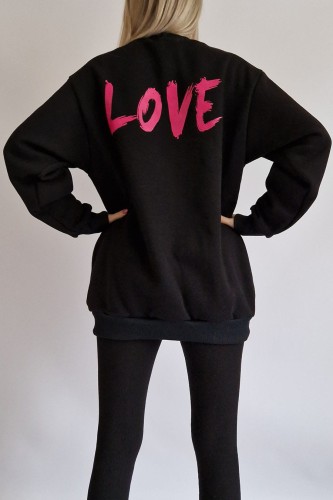 Bluza Love czarna z różowym napisem