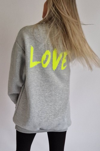 Bluza Love szara z żółtym neonowym napisem