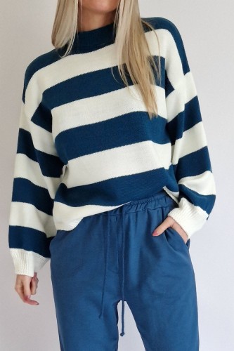 Sweter Lily w paski morsko-białe