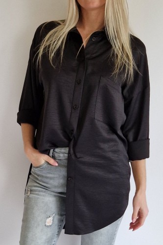 Koszula Stacy z kieszonką zapinana na guziki oversize czarna