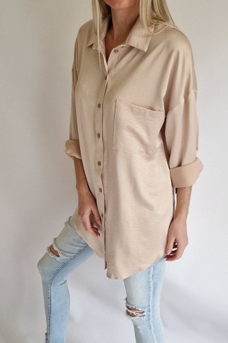 Koszula Stacy z kieszonką zapinana na guziki oversize pudrowy róż